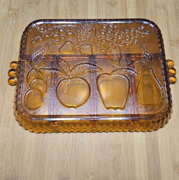 INDIANA GLASS AMBER DEPRESSION DIVIDED RELISH TRAY FRUIT PLATTER - Picture 3 of 16